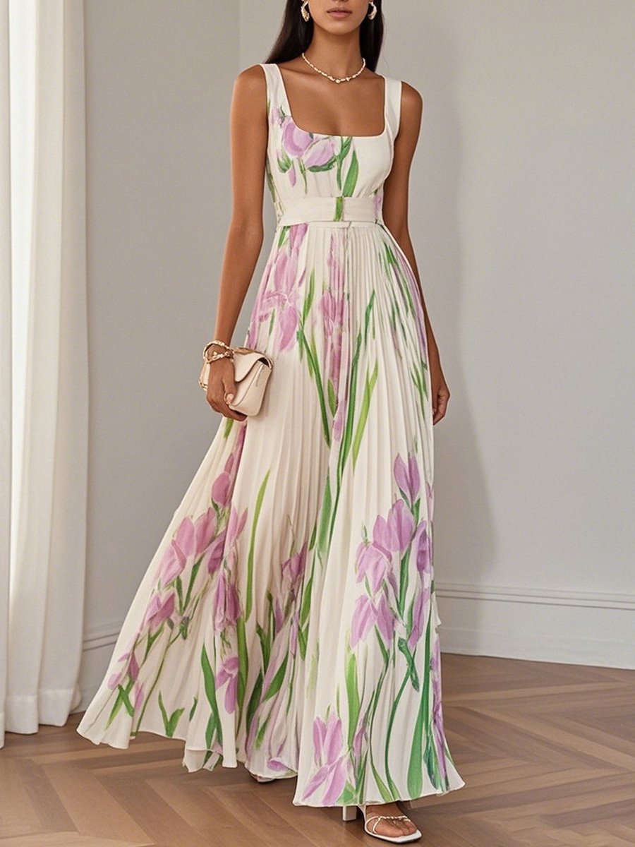 Elise floral pleated chiffon maxi dress