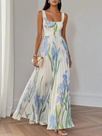 Elise floral pleated chiffon maxi dress in yellow