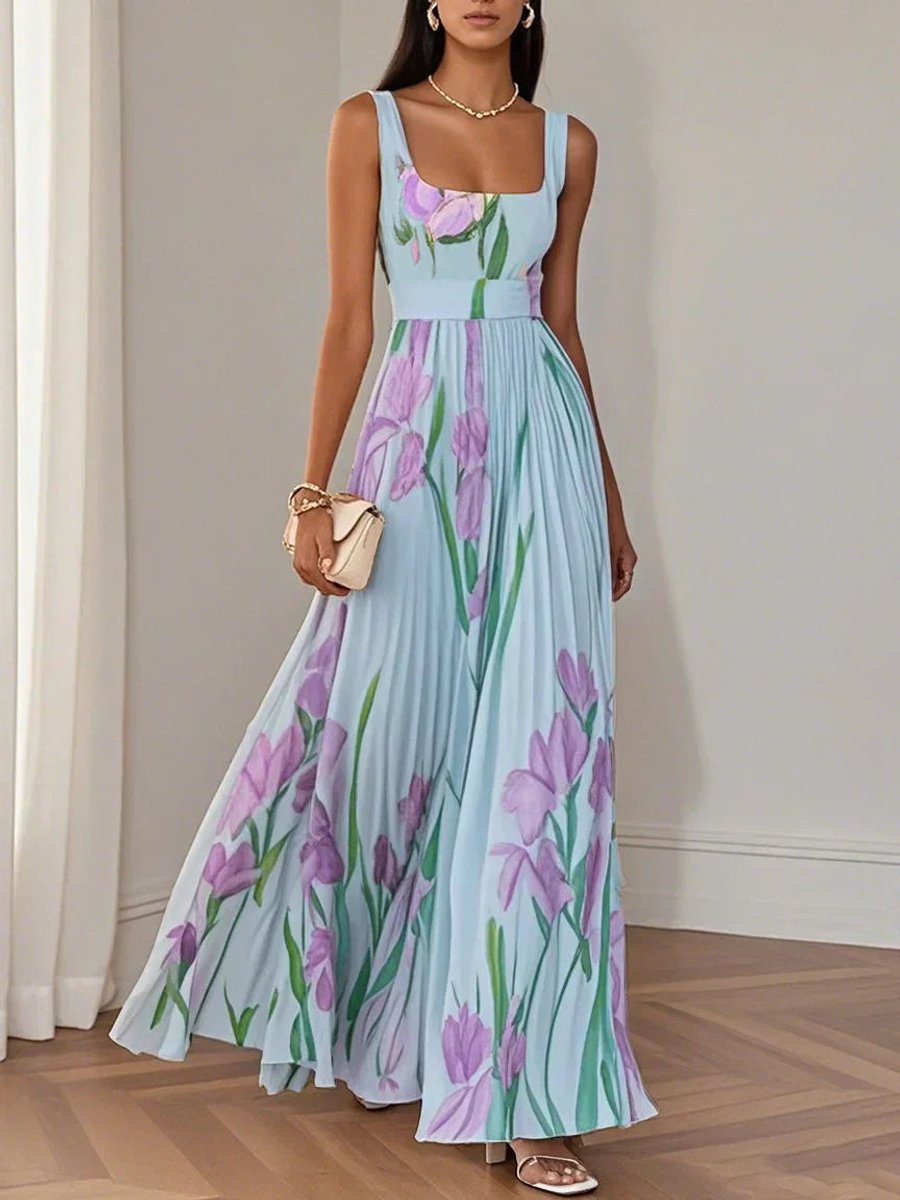 Elise floral pleated chiffon maxi dress in pink