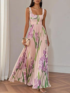 Elise floral pleated chiffon maxi dress, back view