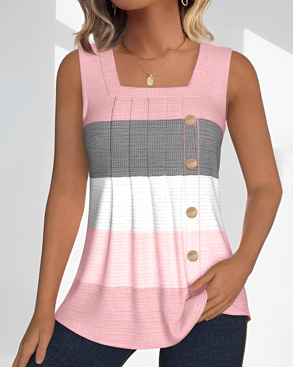 Grace striped pleated tank top in green