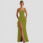 Kelly high split maxi dress in beige