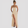 Kelly maxi dress with high split and open back