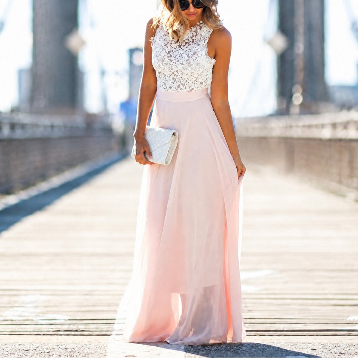 Reegan pink sleeveless maxi dress, back view