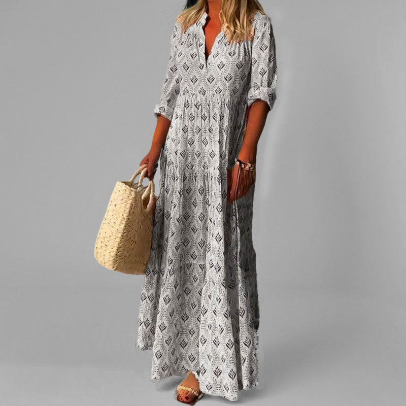 Nele vintage V neck maxi dress in blue
