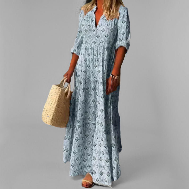 Nele vintage V neck maxi dress in grey