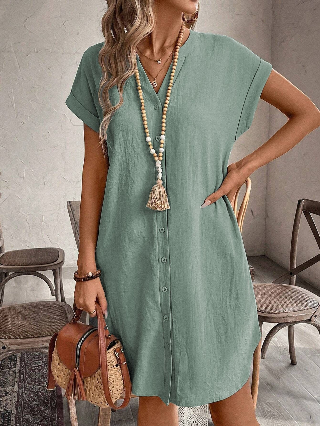 Elodie v neck shirt dress – image 8