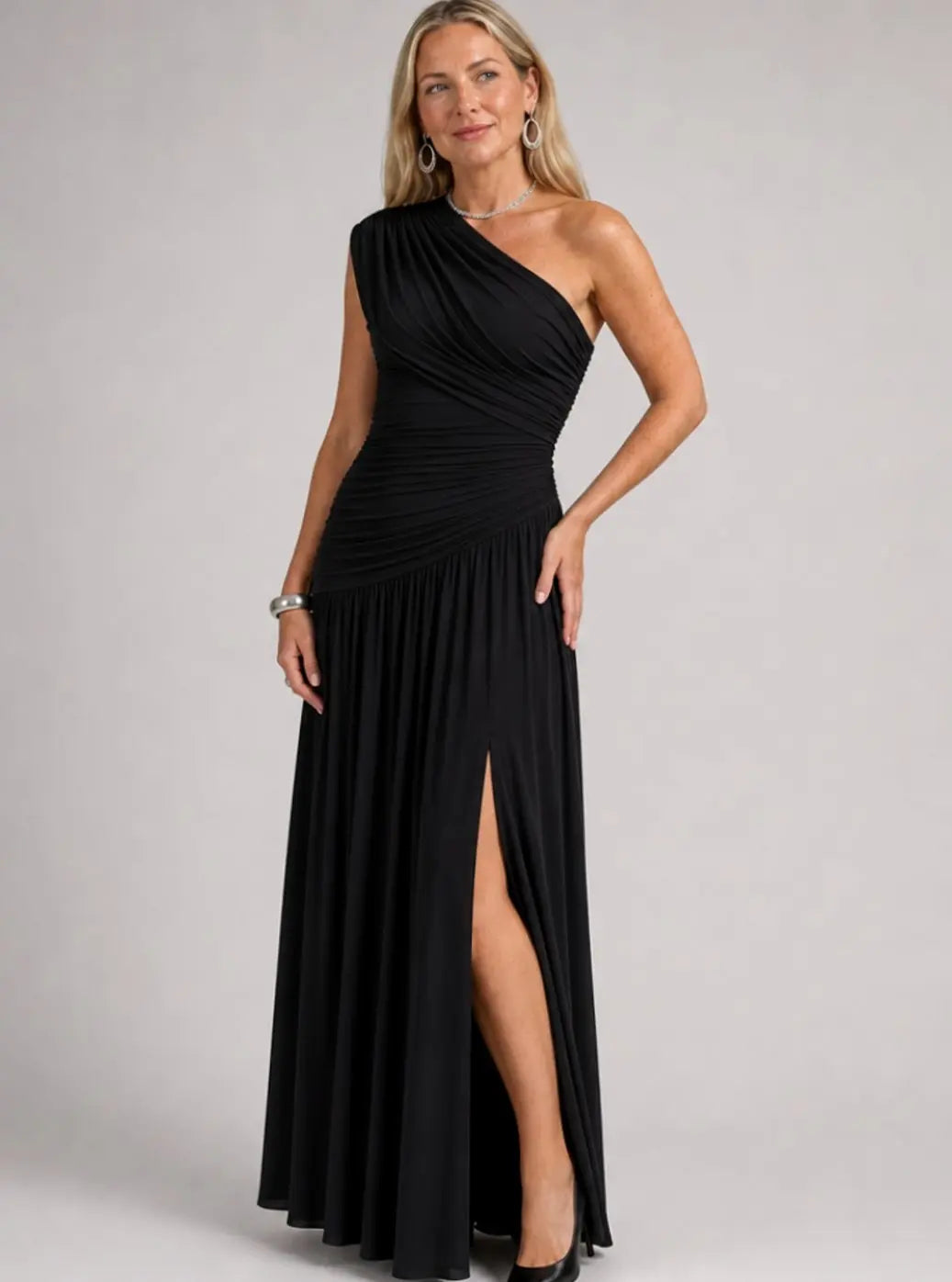 Yara one shoulder gathered maxi dress – image 4