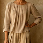 Annelise linen blouse with pleated front