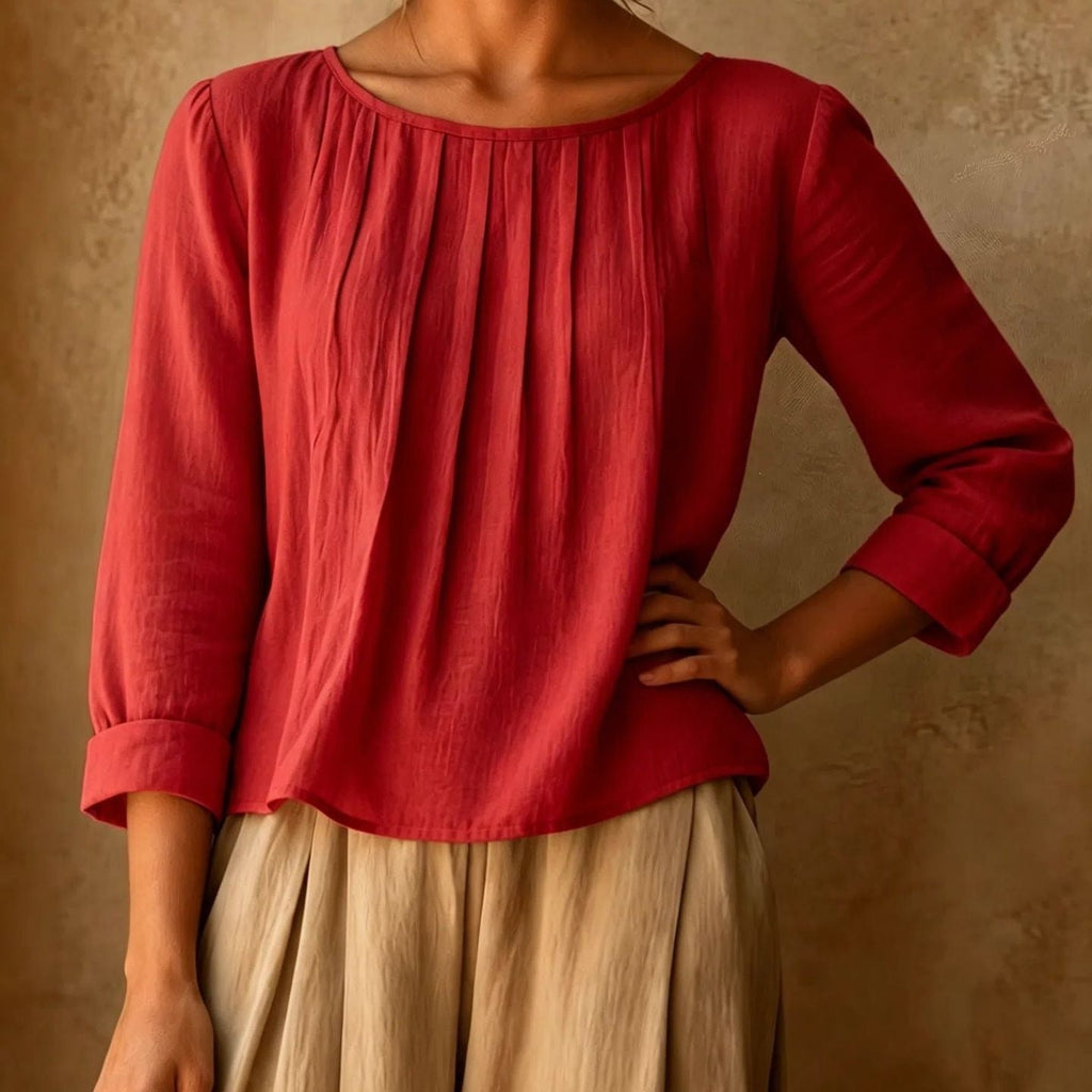 Annelise linen blouse with pleated front