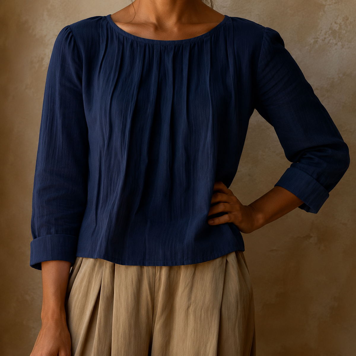 Annelise linen blouse with pleated front
