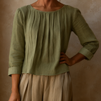 Annelise linen blouse with pleated front