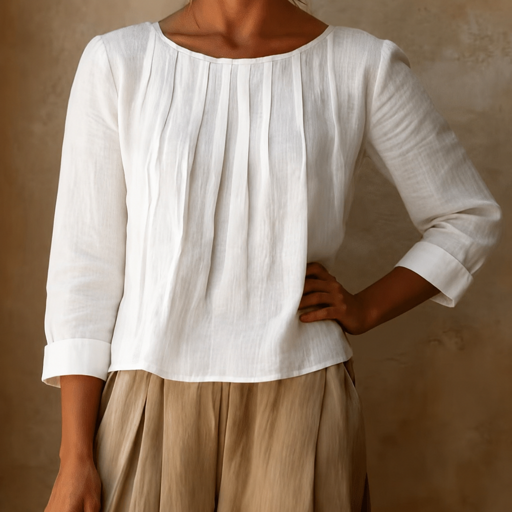 Annelise linen blouse with pleated front