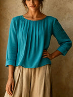 Annelise linen blouse with pleated front