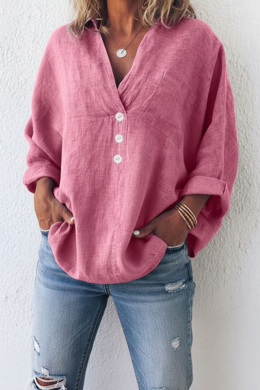 Birgit linen blouse with V neck