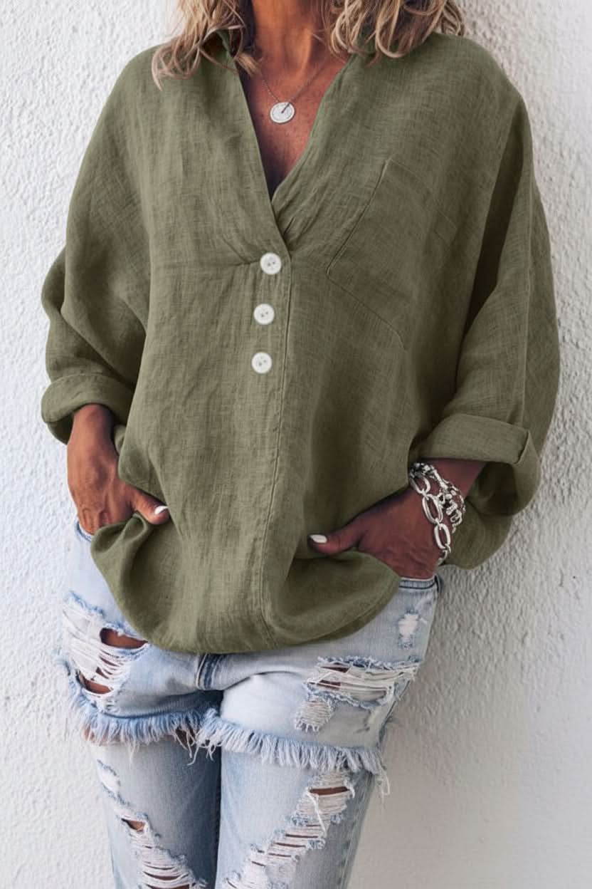 Birgit linen blouse with V neck