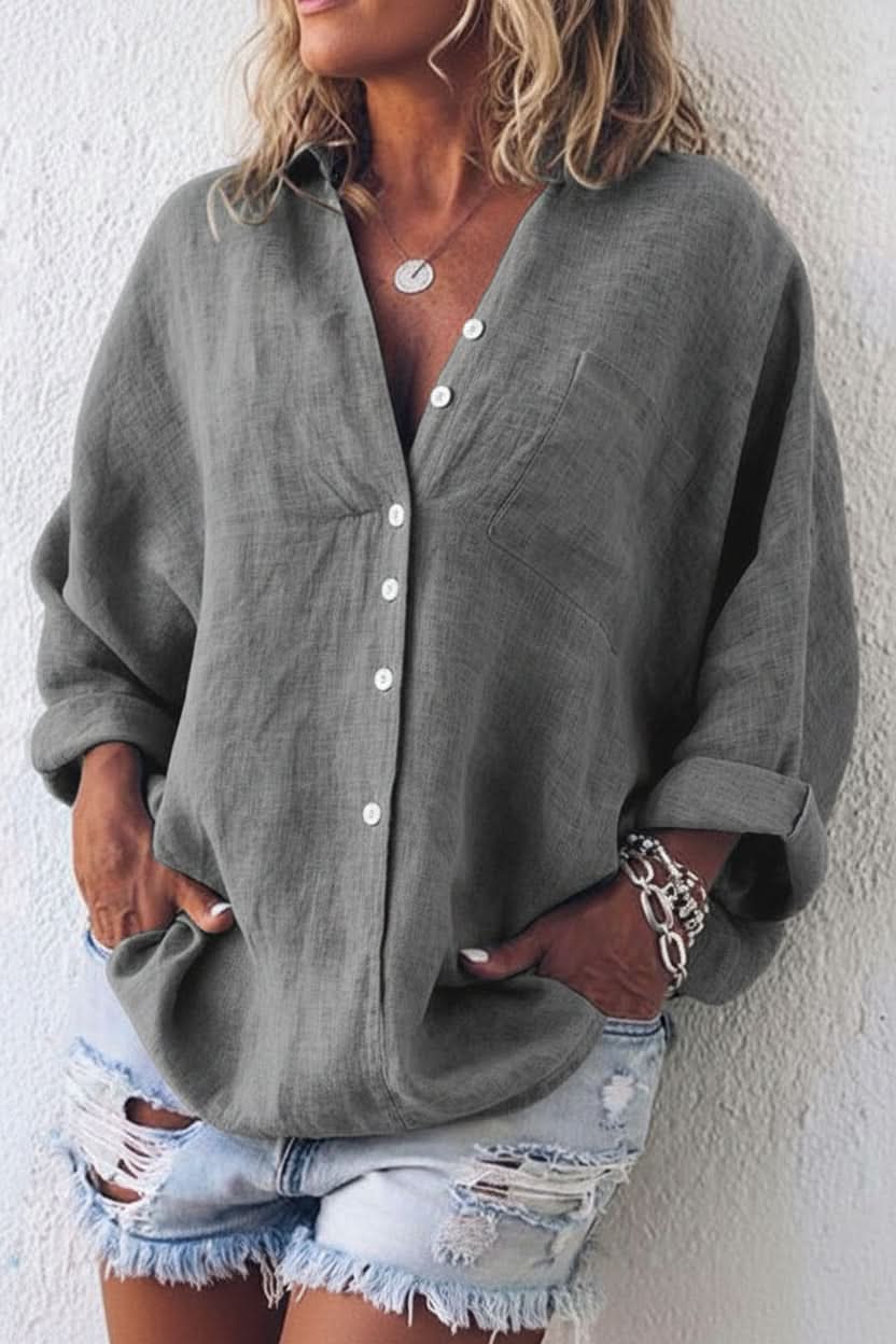 Birgit linen blouse with V neck
