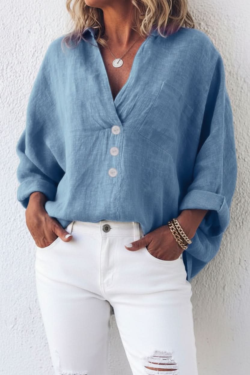 Birgit linen blouse with V neck