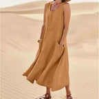 Jemima sleeveless linen maxi dress with pockets