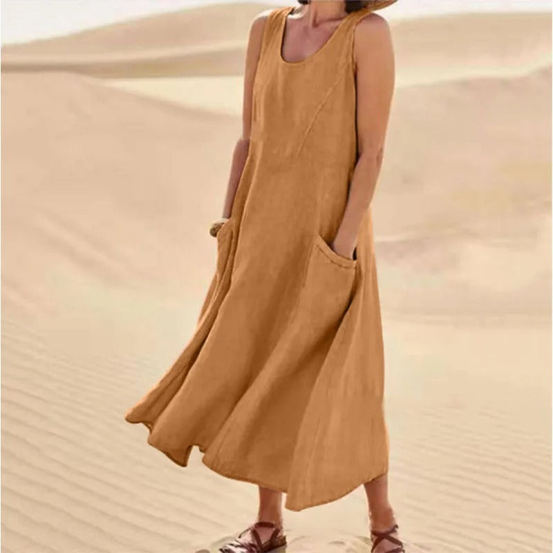 Jemima sleeveless linen maxi dress with pockets