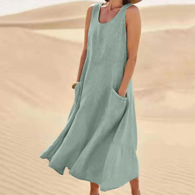 Jemima sleeveless linen maxi dress with pockets