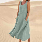 Jemima sleeveless linen maxi dress with pockets
