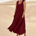 Jemima sleeveless linen maxi dress with pockets