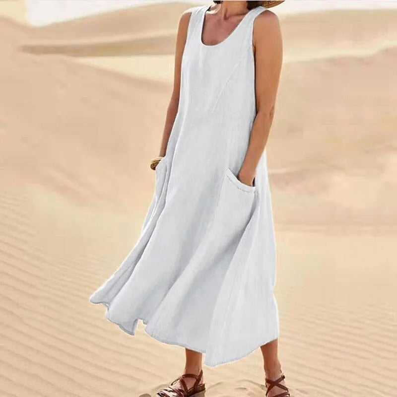 Jemima sleeveless linen maxi dress with pockets