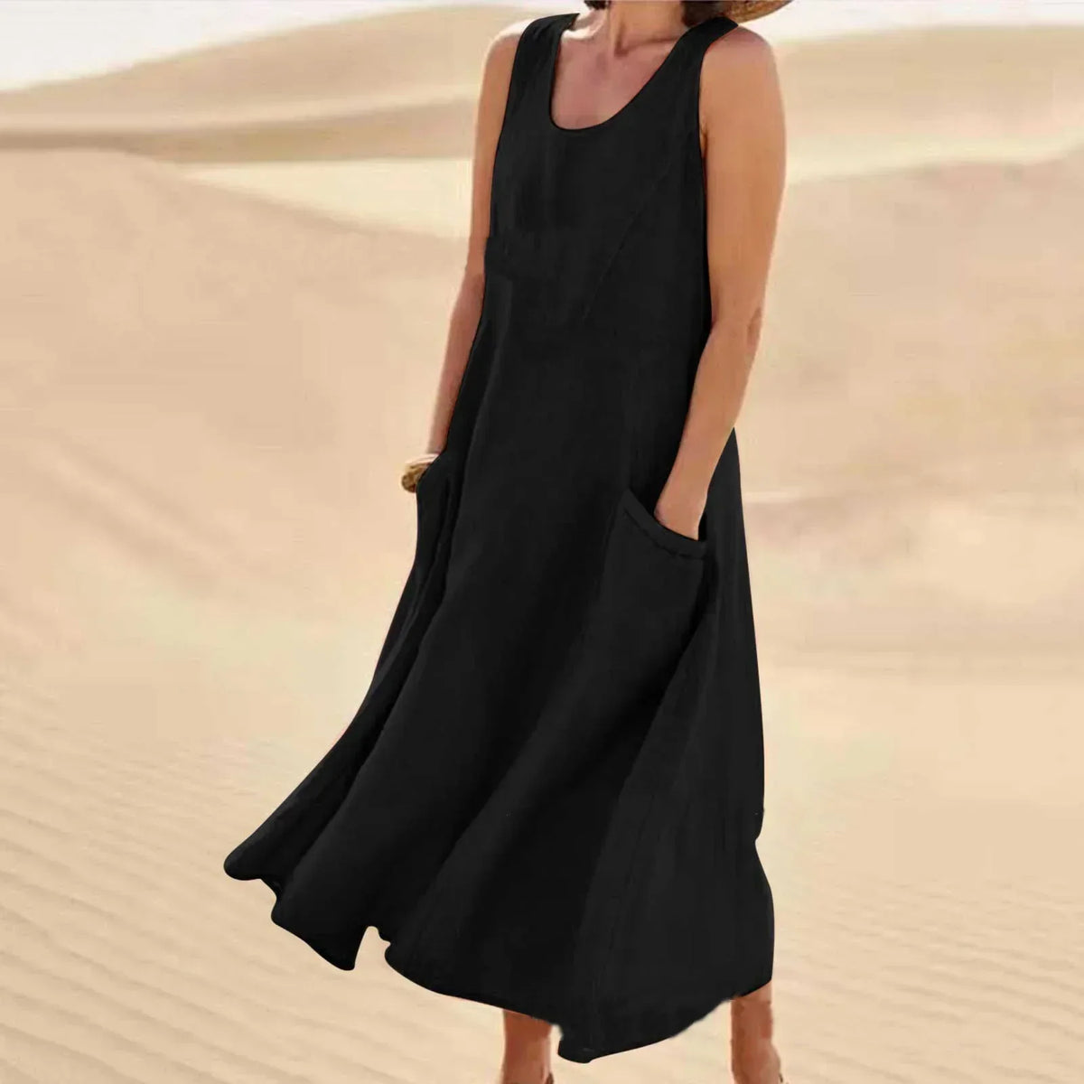 Jemima sleeveless linen maxi dress with pockets