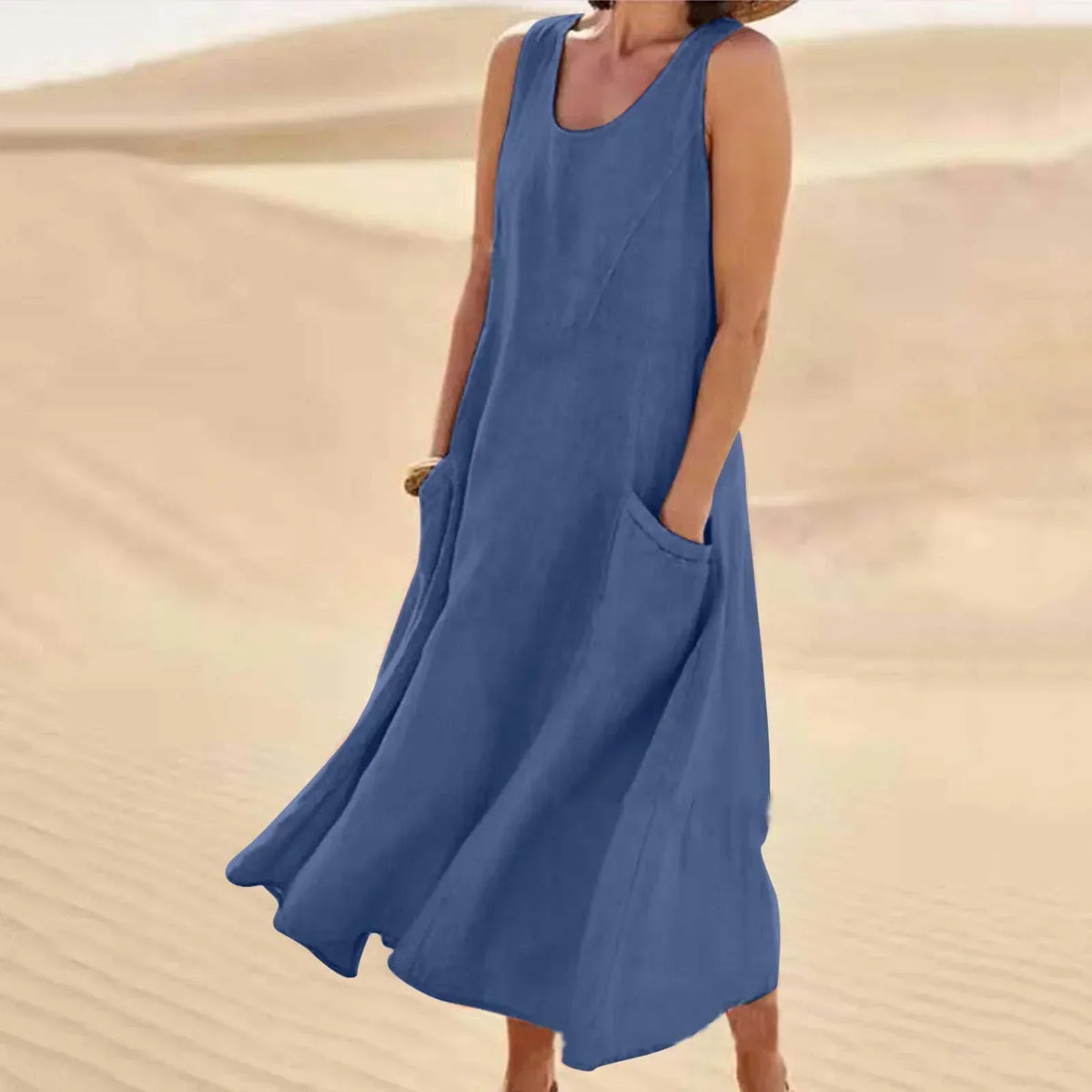 Jemima sleeveless linen maxi dress with pockets