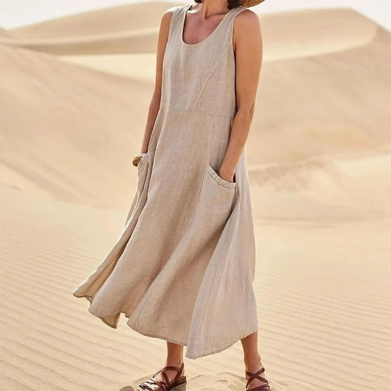Jemima sleeveless linen maxi dress with pockets