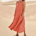 Jemima sleeveless linen maxi dress with pockets