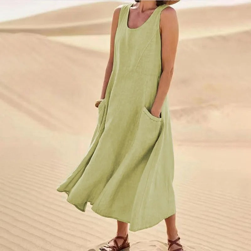 Jemima sleeveless linen maxi dress with pockets