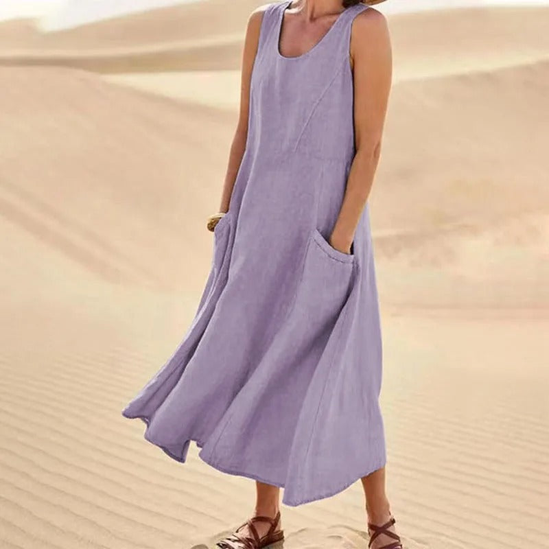 Jemima sleeveless linen maxi dress with pockets