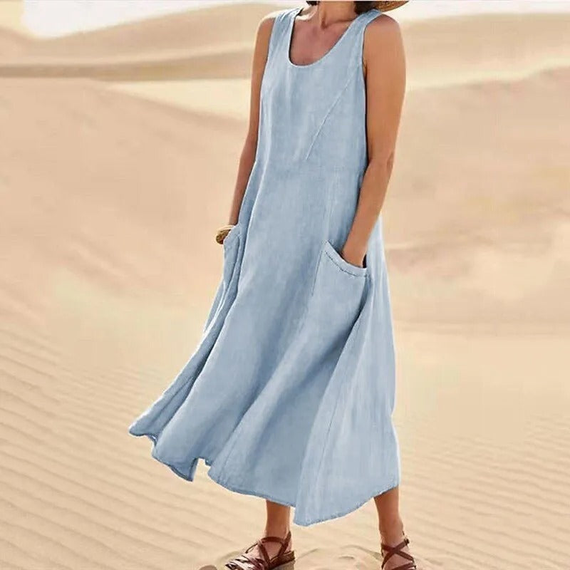 Jemima sleeveless linen maxi dress with pockets