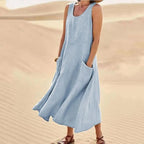 Jemima sleeveless linen maxi dress with pockets