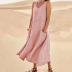 Jemima sleeveless linen maxi dress with pockets