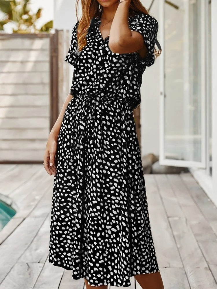Priya spotted linen midi dress – image 10