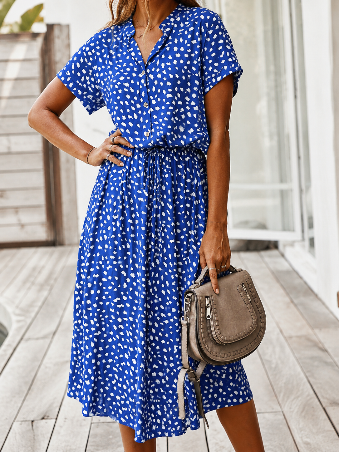 Priya spotted linen midi dress – image 14