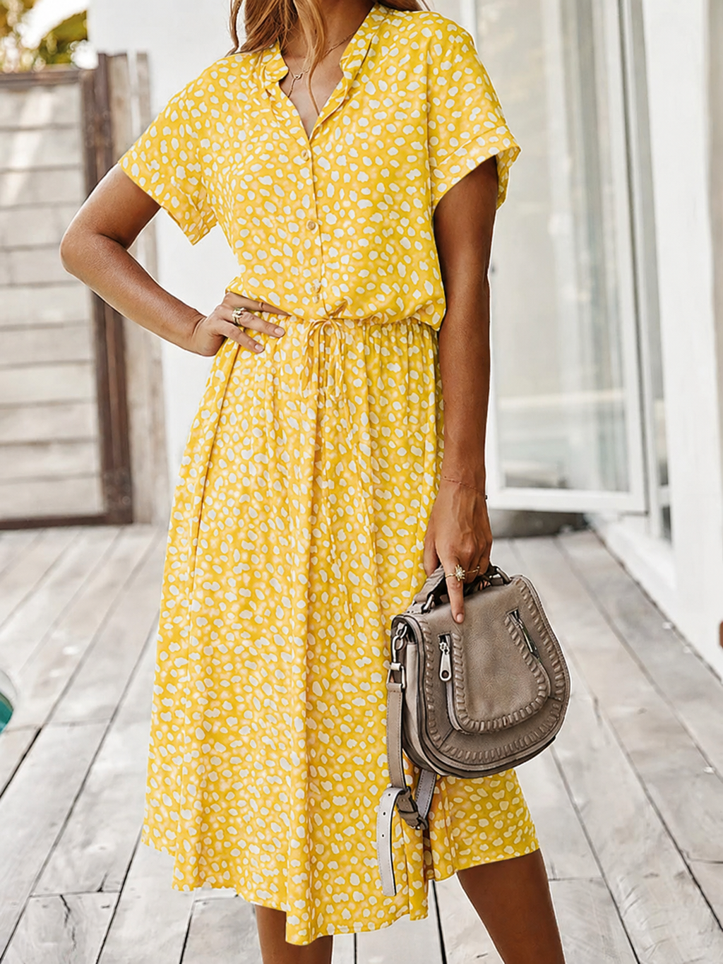 Priya spotted linen midi dress – image 13