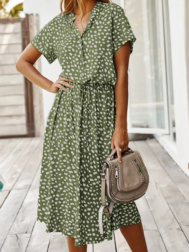 Priya spotted linen midi dress – image 3