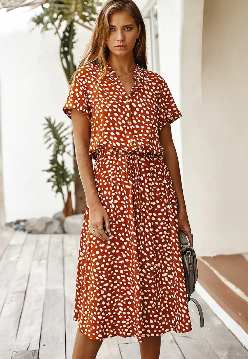 Priya spotted linen midi dress – image 6