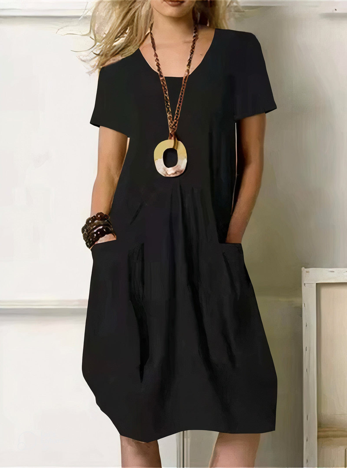 Rosalie linen v neck midi dress with pockets – image 2