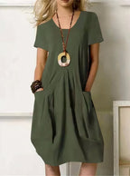 Rosalie linen v neck midi dress with pockets – image 3