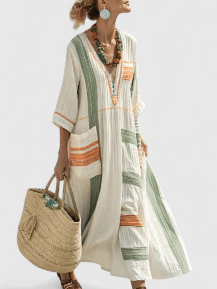 Mona striped linen maxi dress