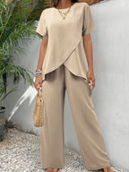 Tova two piece wrap front wide leg set