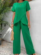 Tova two piece wrap front wide leg set