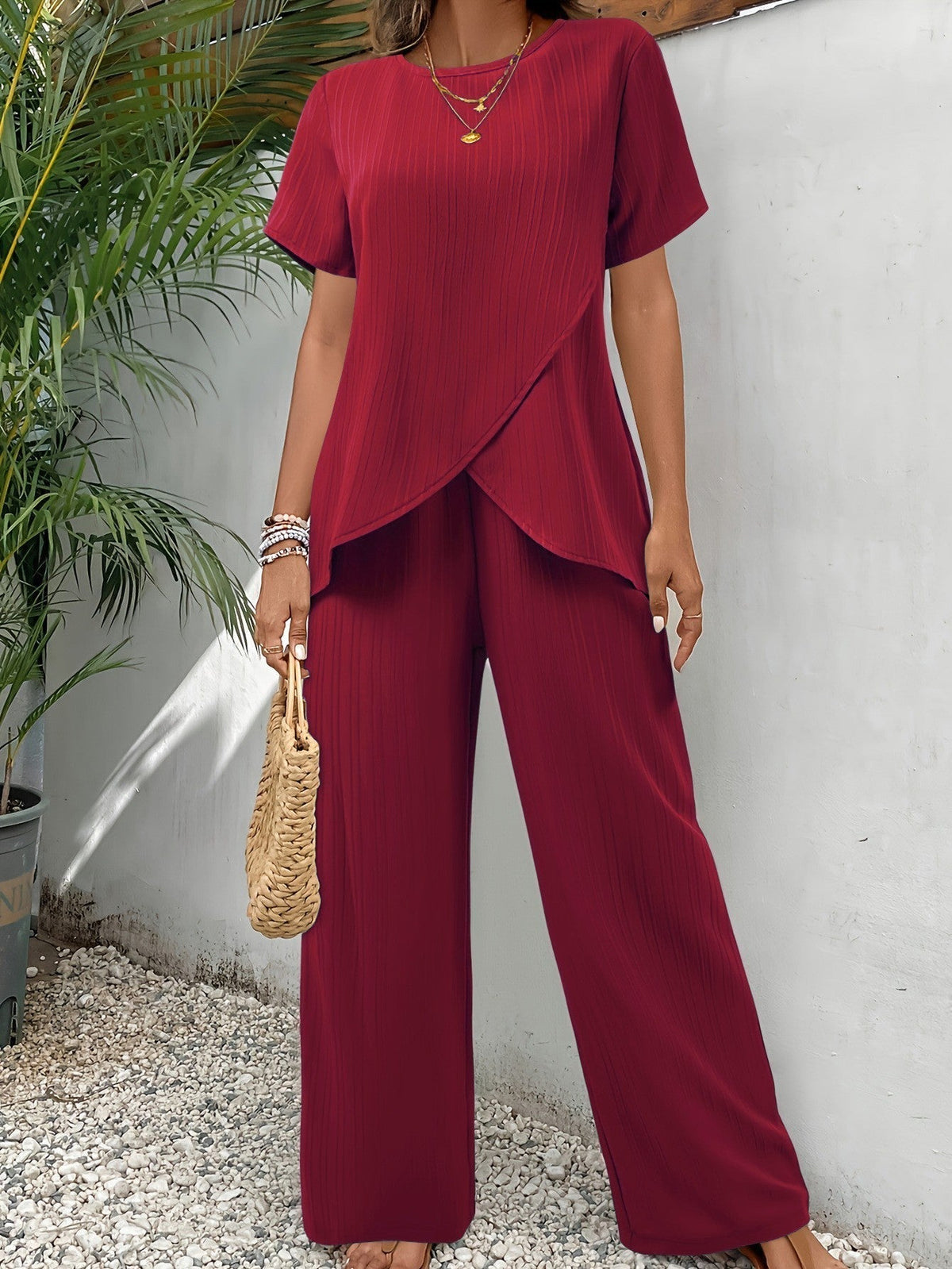 Tova two piece wrap front wide leg set