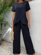 Tova two piece wrap front wide leg set