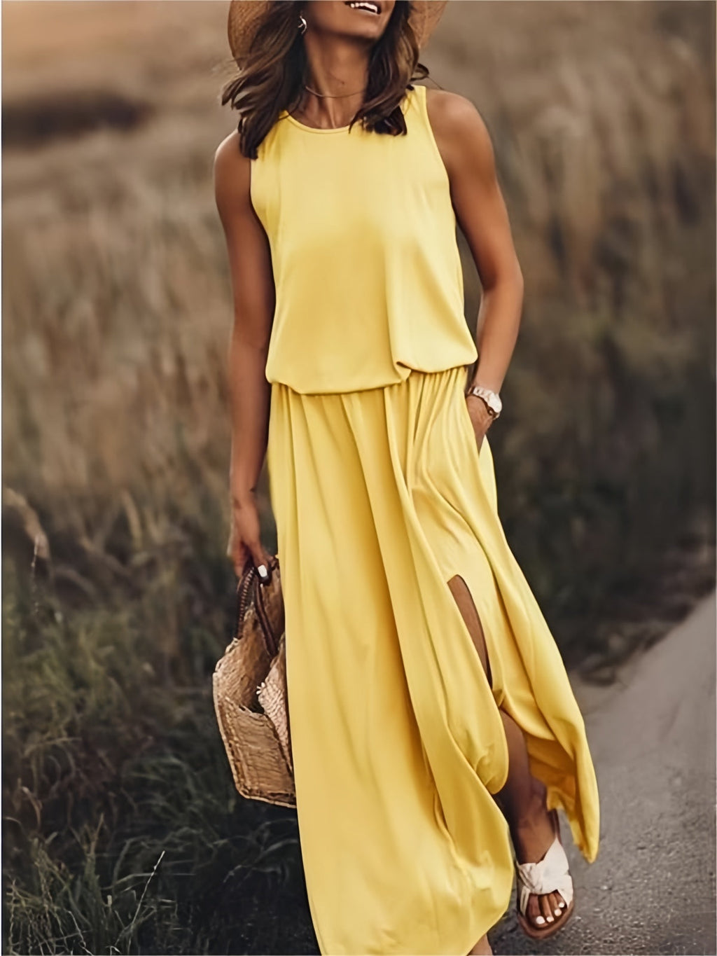 Saskia sleeveless blouson maxi dress